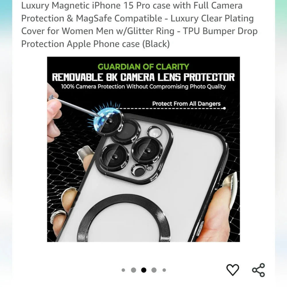 Black iPhone 15 Pro Case with Camera Protector